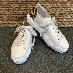 ABLE Off-White and Cheetah Sneaker w/ Halfcalf Leather